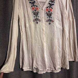 Vintage American Women’s Long Sleeve Size Small Embroidery Floral Blouse
